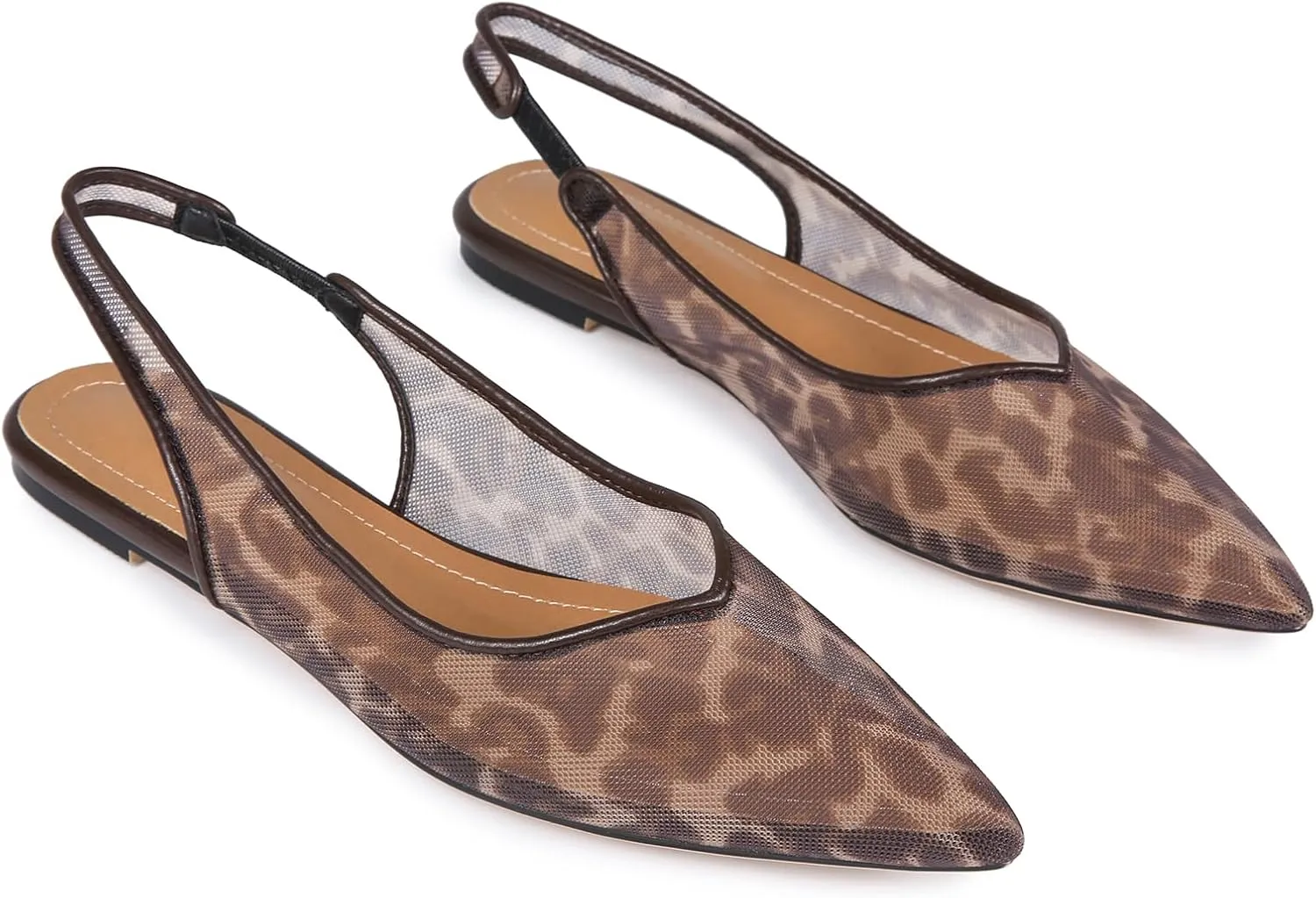 Mesh Slingback Ballet Flats Shoes for Women Pointed Toe Slip On Low Heels Casual Work Comfortable Soft
