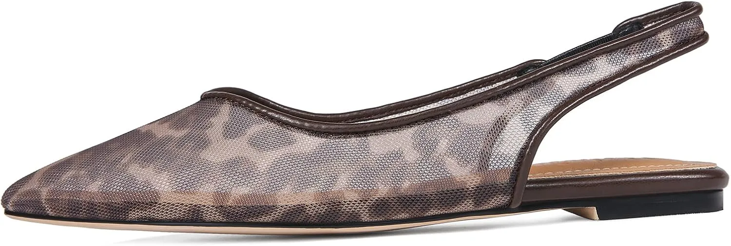 Mesh Slingback Ballet Flats Shoes for Women Pointed Toe Slip On Low Heels Casual Work Comfortable Soft