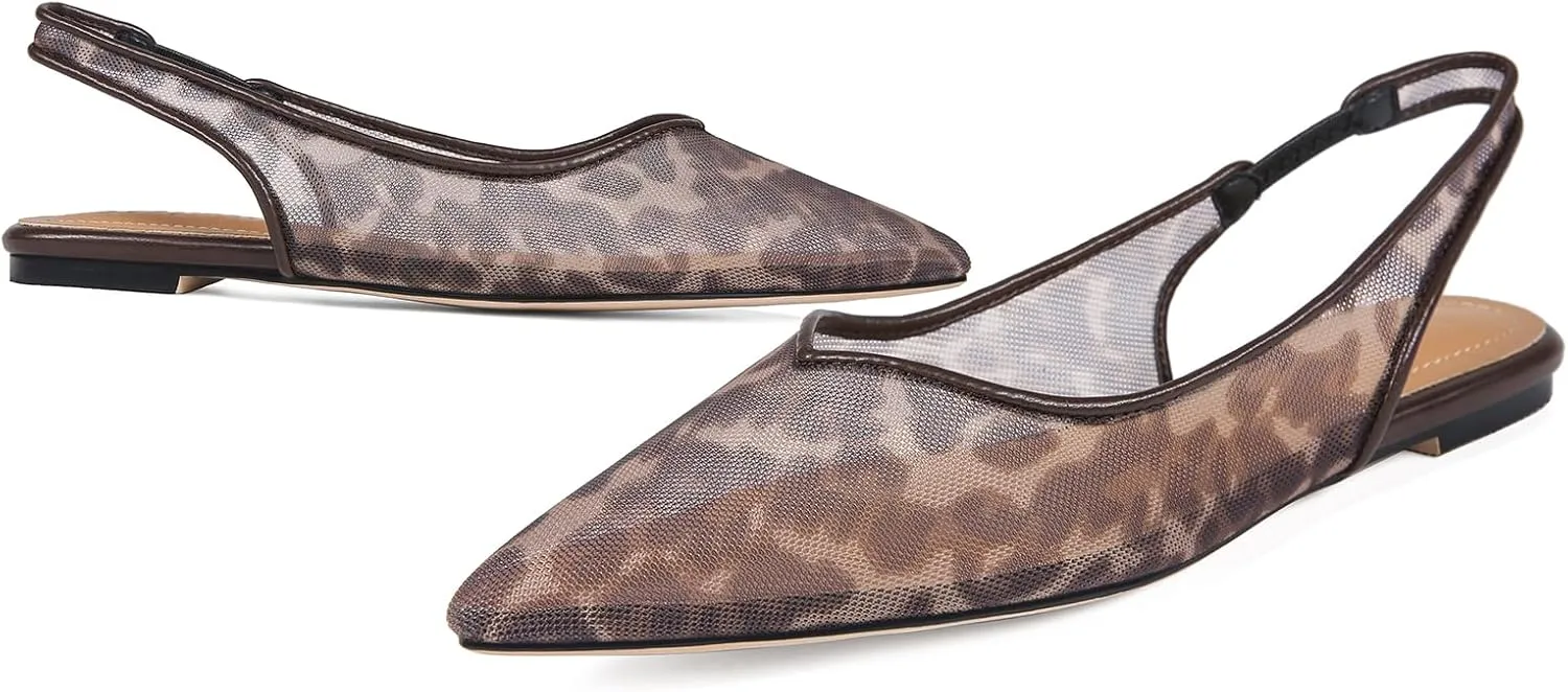 Mesh Slingback Ballet Flats Shoes for Women Pointed Toe Slip On Low Heels Casual Work Comfortable Soft