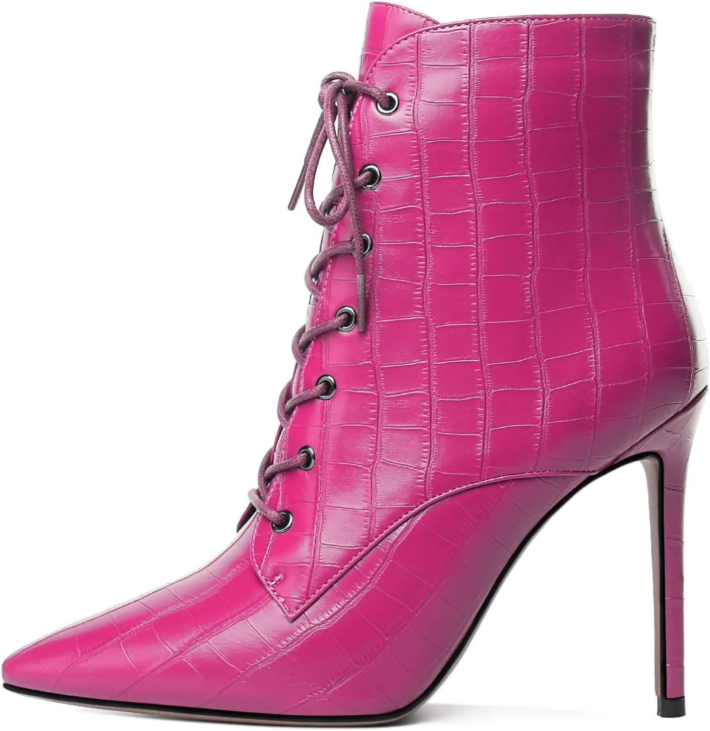 Mettesally Women's Ankle Boots Pointed Toe Stiletto High Heels Lace Up Boots Side zipper Short Boots Chic Booties