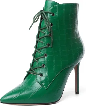 Mettesally Women's Ankle Boots Pointed Toe Stiletto High Heels Lace Up Boots Side zipper Short Boots Chic Booties