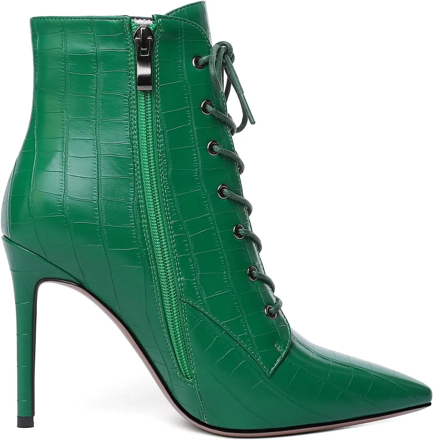Mettesally Women's Ankle Boots Pointed Toe Stiletto High Heels Lace Up Boots Side zipper Short Boots Chic Booties