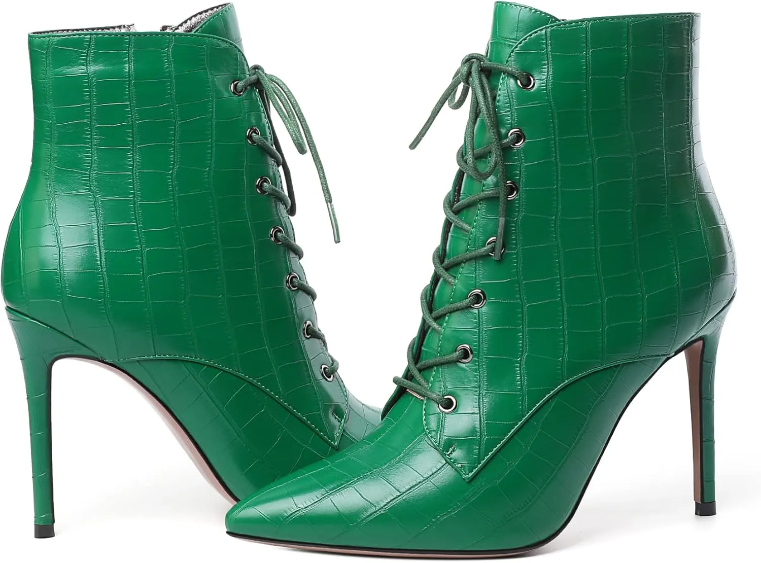 Mettesally Women's Ankle Boots Pointed Toe Stiletto High Heels Lace Up Boots Side zipper Short Boots Chic Booties