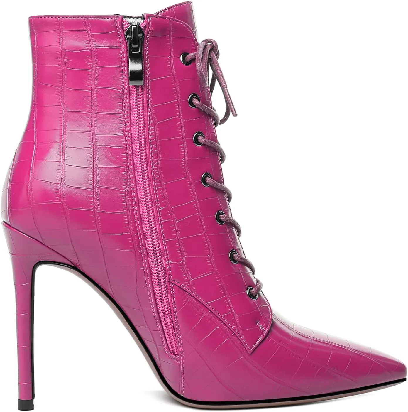 Mettesally Women's Ankle Boots Pointed Toe Stiletto High Heels Lace Up Boots Side zipper Short Boots Chic Booties