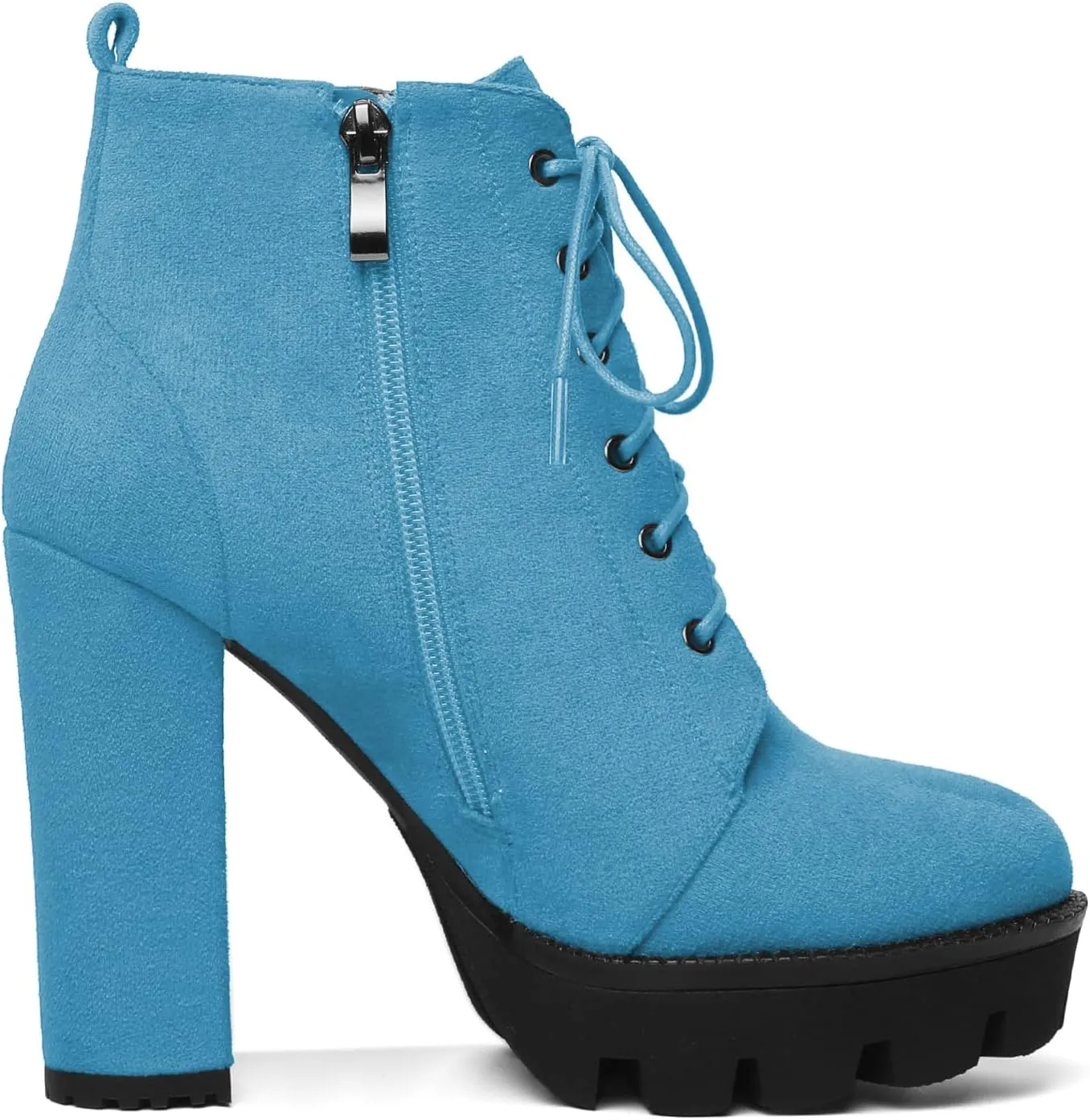 Mettesally Womens Platform Lace Up Ankle Boots Round Toe Chunky Block High Heels Side Zipper Short Boots Office Winter Shoes
