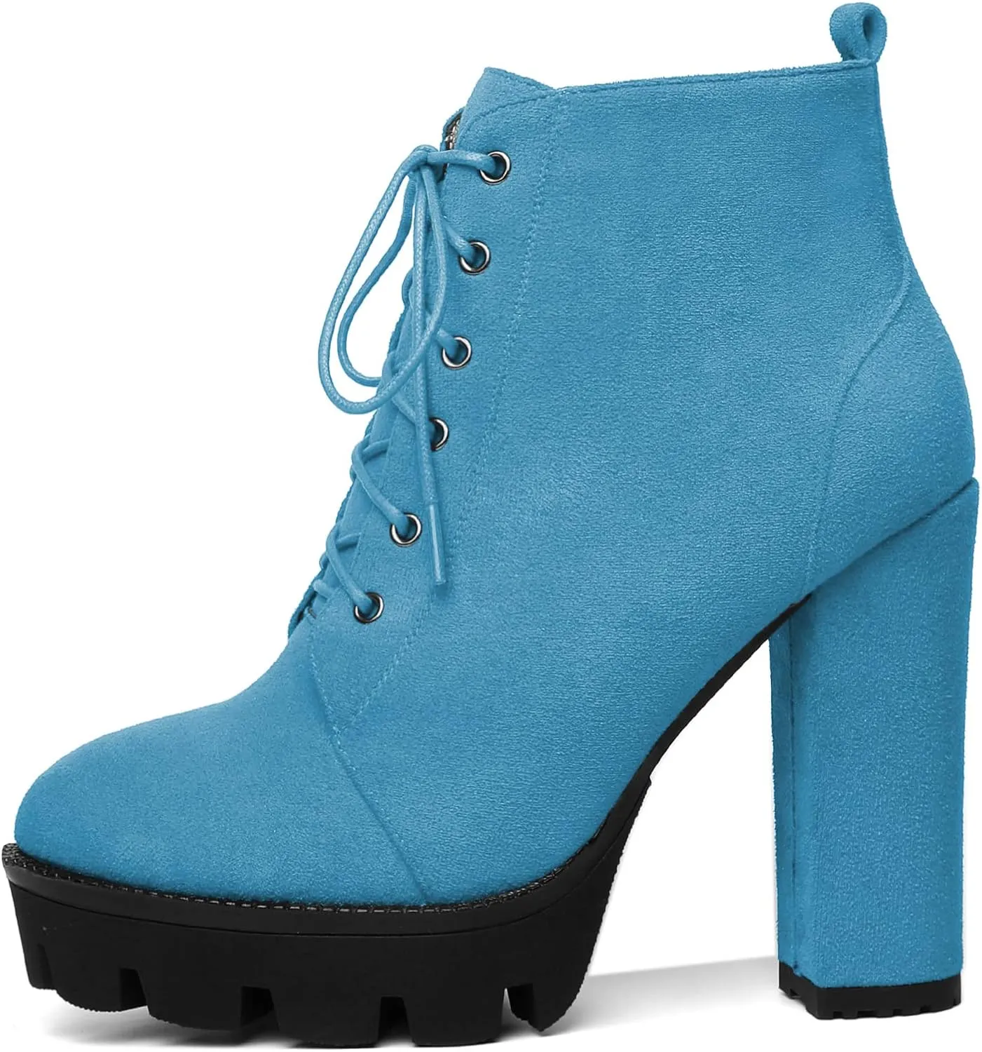 Mettesally Womens Platform Lace Up Ankle Boots Round Toe Chunky Block High Heels Side Zipper Short Boots Office Winter Shoes