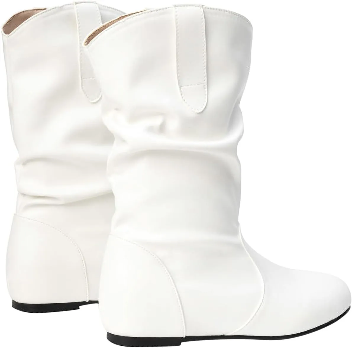 Mid Calf Booties for Women Fashion Office Leather Boots Almond Toe Western Cowgirl Cowboy Bootie Solid Casual Fall Short Boots