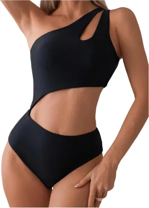 Milumia Women's Cut Out One Piece Swimsuit One Shoulder Sleeveless Wireless Bathing Suits