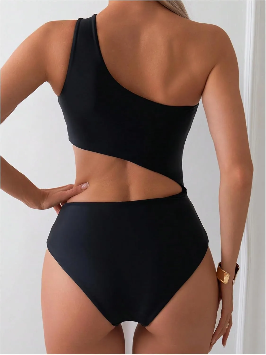 Milumia Women's Cut Out One Piece Swimsuit One Shoulder Sleeveless Wireless Bathing Suits