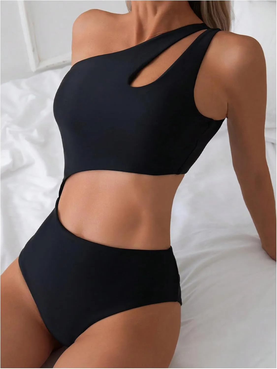 Milumia Women's Cut Out One Piece Swimsuit One Shoulder Sleeveless Wireless Bathing Suits