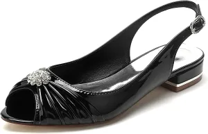 Minishion Bridal Shoes Flats Womens Girls Slingback Open Toe Wedding Evening Sandals Shoes with Knot BR255