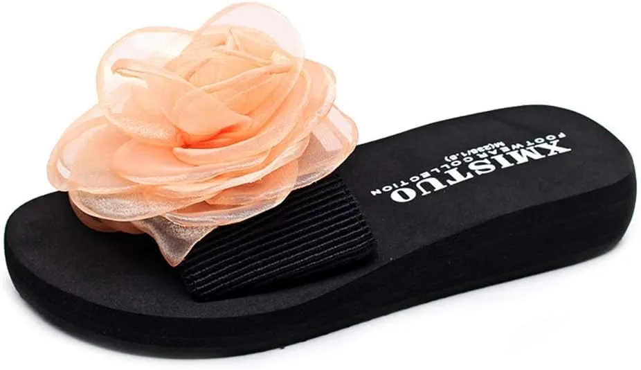 MIOKE Women's Bohemian Flower Flat Slide Sandals Fashion Platform Comfort Anti-Slip Summer Beach Sandals