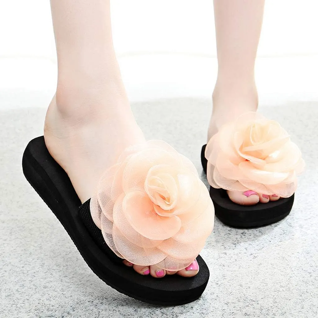 MIOKE Women's Bohemian Flower Flat Slide Sandals Fashion Platform Comfort Anti-Slip Summer Beach Sandals