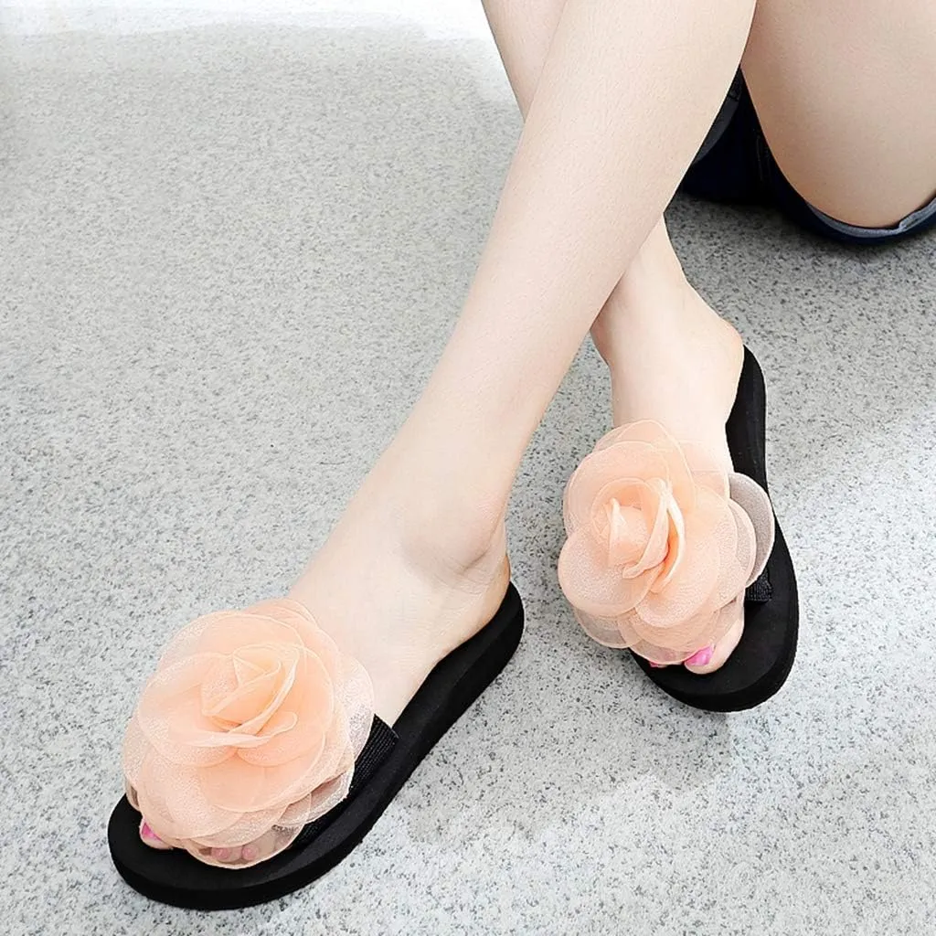 MIOKE Women's Bohemian Flower Flat Slide Sandals Fashion Platform Comfort Anti-Slip Summer Beach Sandals