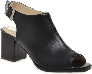 MIOKE Women's Peep Toe Block Mid Heel Sandals Cutout Buckle Slingback Chunky Heeled Dress Pumps Sandal