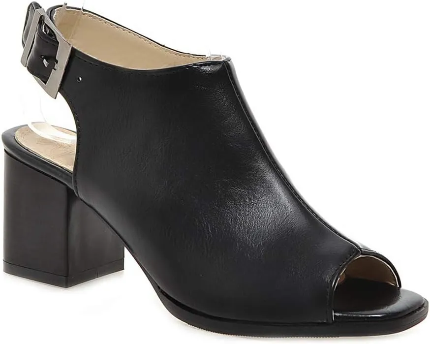 MIOKE Women's Peep Toe Block Mid Heel Sandals Cutout Buckle Slingback Chunky Heeled Dress Pumps Sandal