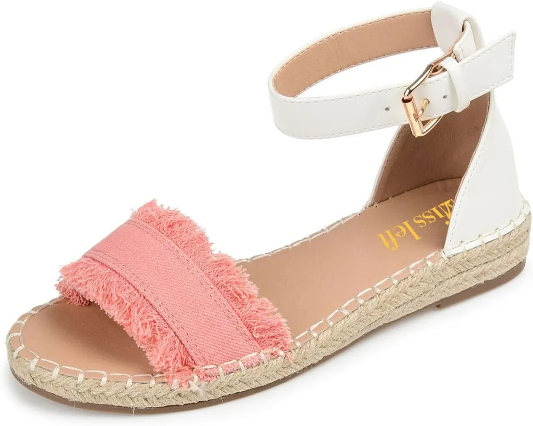 miss left Women Comfort Open Round Toe Espadrille Wedge Sandals Fringy Strap Buckles Low Heeled Shoes for Summer Holiday Beach Seaside Size 4-16 US