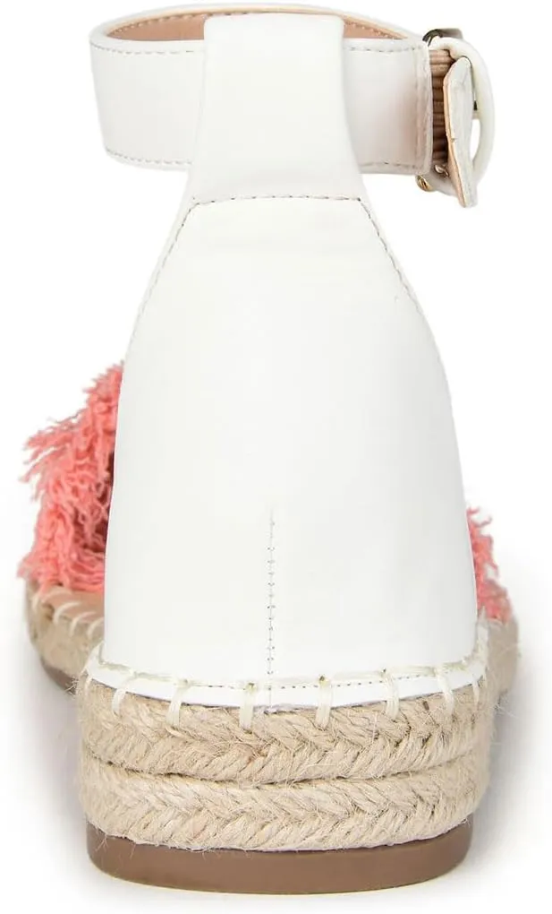 miss left Women Comfort Open Round Toe Espadrille Wedge Sandals Fringy Strap Buckles Low Heeled Shoes for Summer Holiday Beach Seaside Size 4-16 US