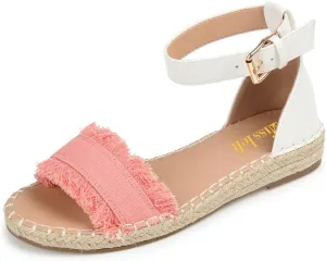 miss left Women Comfort Open Round Toe Espadrille Wedge Sandals Fringy Strap Buckles Low Heeled Shoes for Summer Holiday Beach Seaside Size 4-16 US