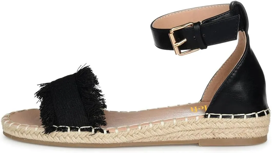 miss left Women Comfort Open Round Toe Espadrille Wedge Sandals Fringy Strap Buckles Low Heeled Shoes for Summer Holiday Beach Seaside Size 4-16 US