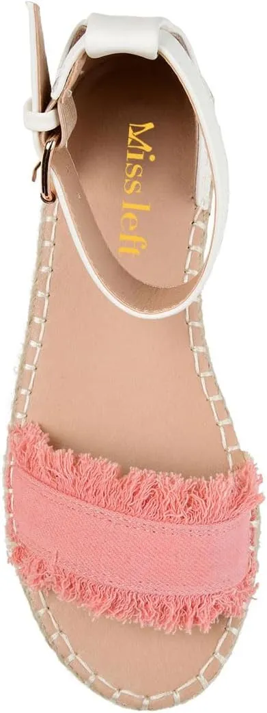 miss left Women Comfort Open Round Toe Espadrille Wedge Sandals Fringy Strap Buckles Low Heeled Shoes for Summer Holiday Beach Seaside Size 4-16 US