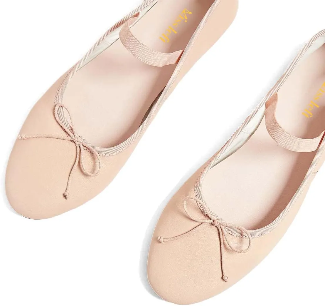 miss left Women Girls Adorable Closed Round Toe Mary Jane Flats Bowknot Elastic Strap Comfortable Dancing Ballet Shoes Size 4-16 US