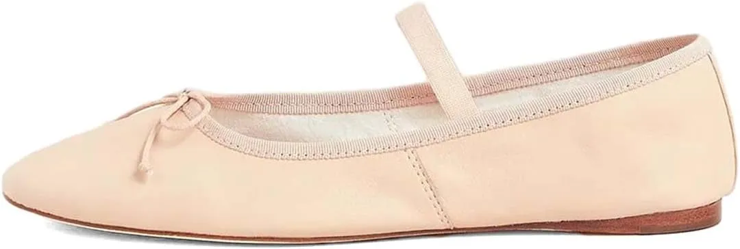 miss left Women Girls Adorable Closed Round Toe Mary Jane Flats Bowknot Elastic Strap Comfortable Dancing Ballet Shoes Size 4-16 US