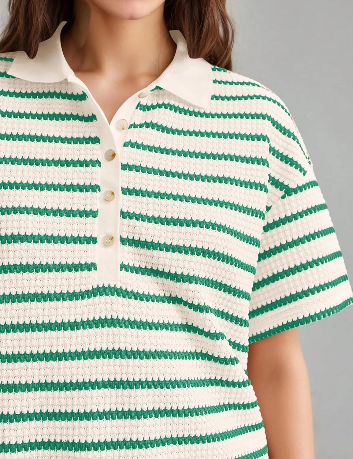 MISSACTIVER Lounge 2 Piece Sets for Women Stripe Short Sleeve Button Down Knit T Shirts Shorts Summer Matching Pajama Set