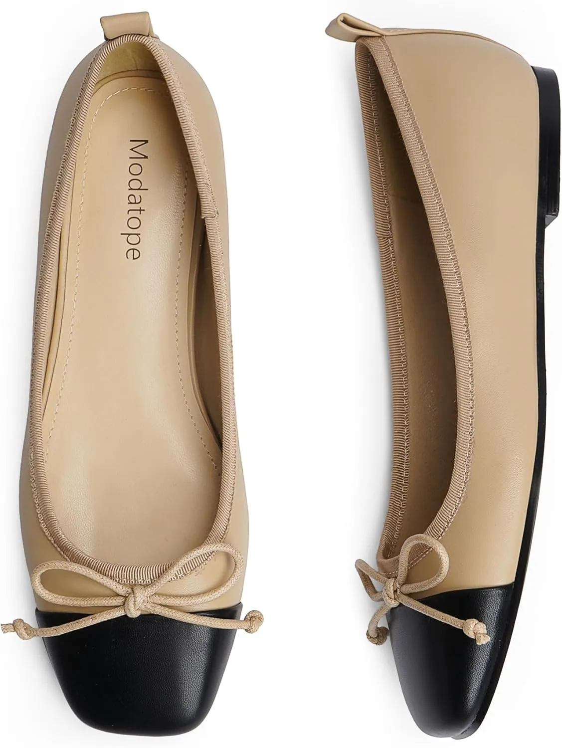 Modatope Ballet Flats with Bow Ballerina Closed Square Toe Slip on Bowknot Flats Shoes for Women Dressy