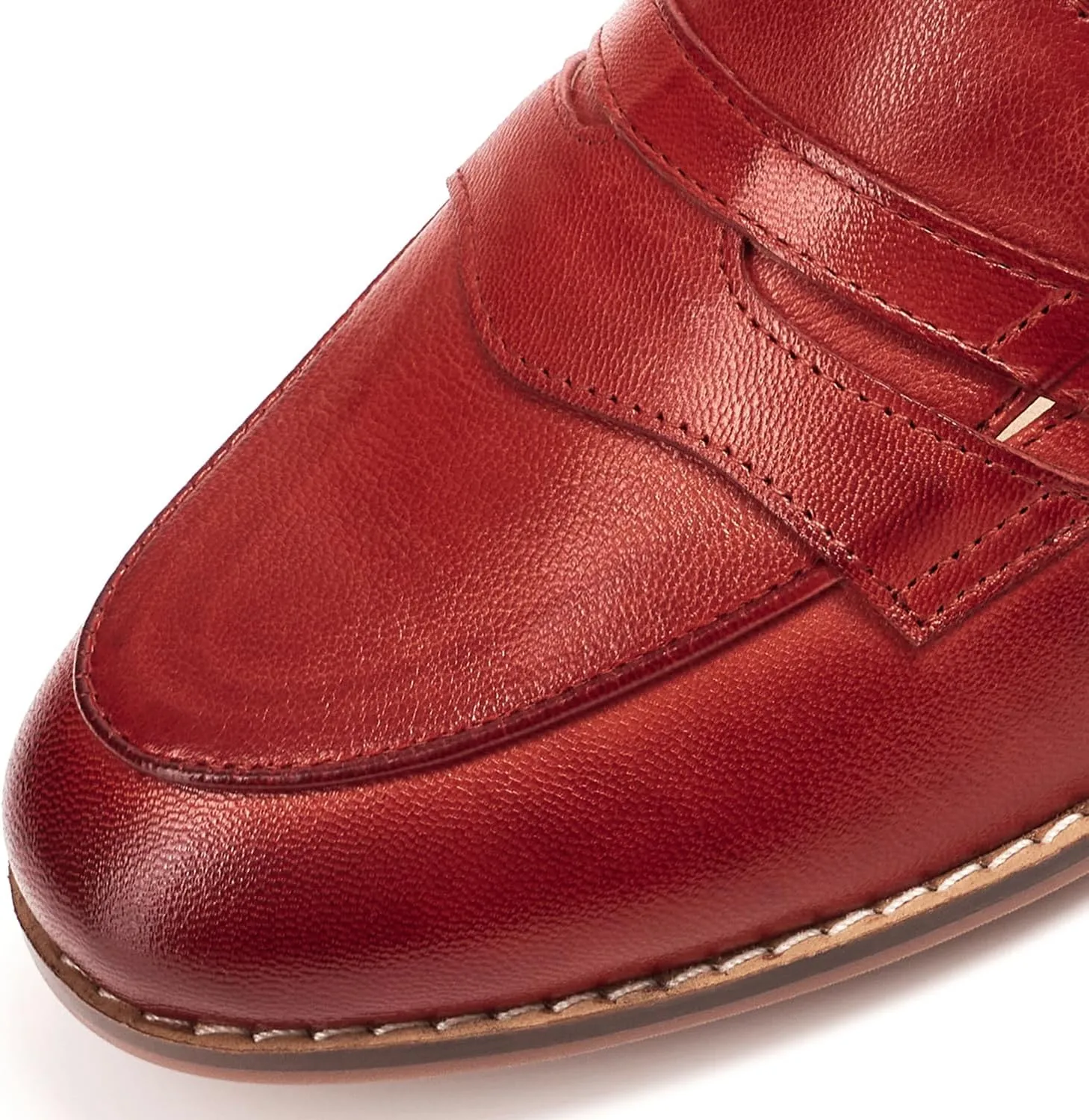Mona flying Women's Comfort Leather Round Toe Penny Loafers Dress Casual Slip On Flats Ladies Office Work Shoes