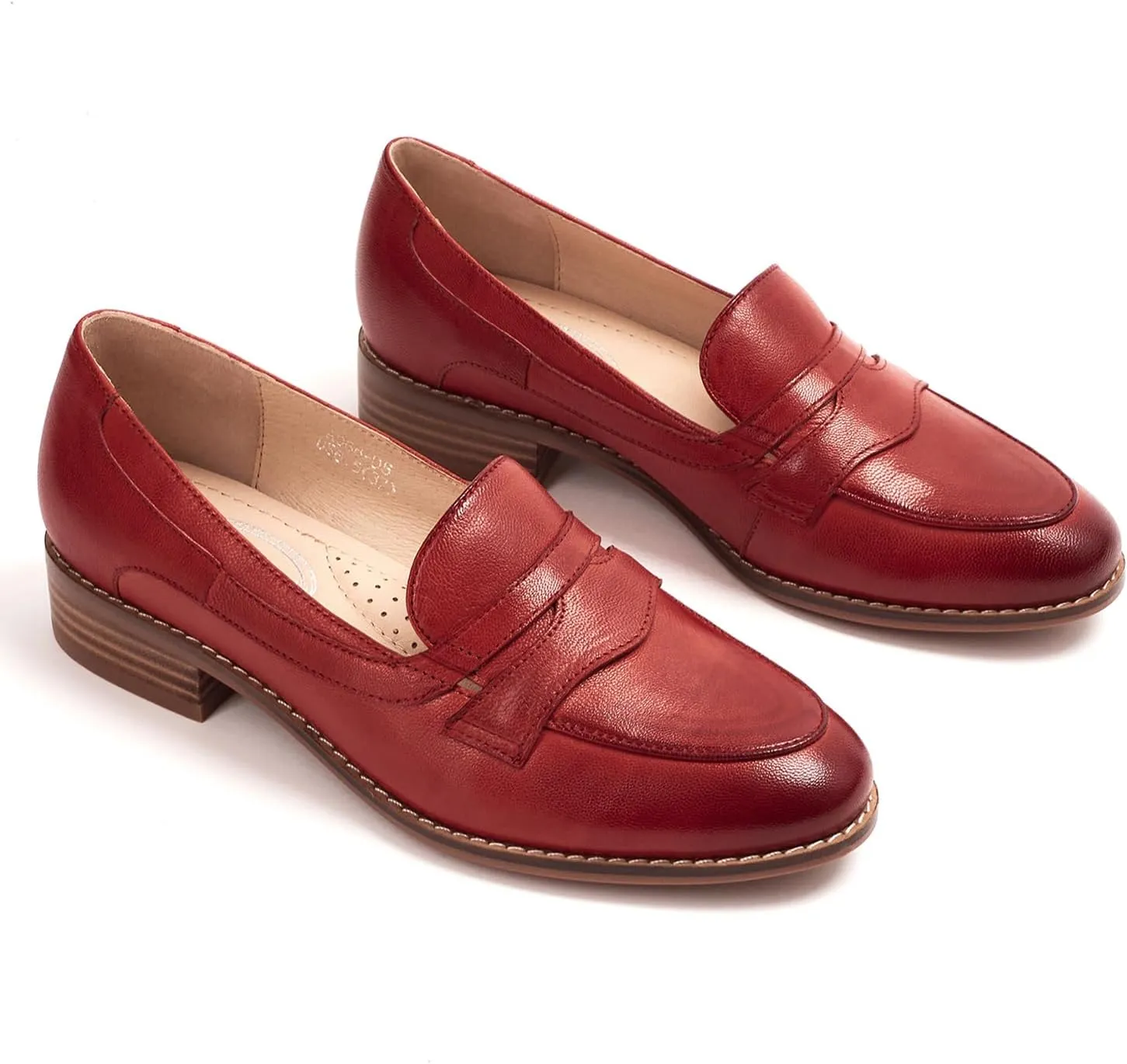Mona flying Women's Comfort Leather Round Toe Penny Loafers Dress Casual Slip On Flats Ladies Office Work Shoes