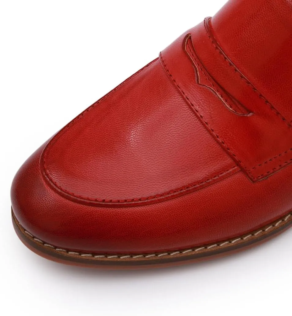 Mona flying Women's Comfort Leather Round Toe Penny Loafers Dress Casual Slip On Flats Ladies Office Work Shoes