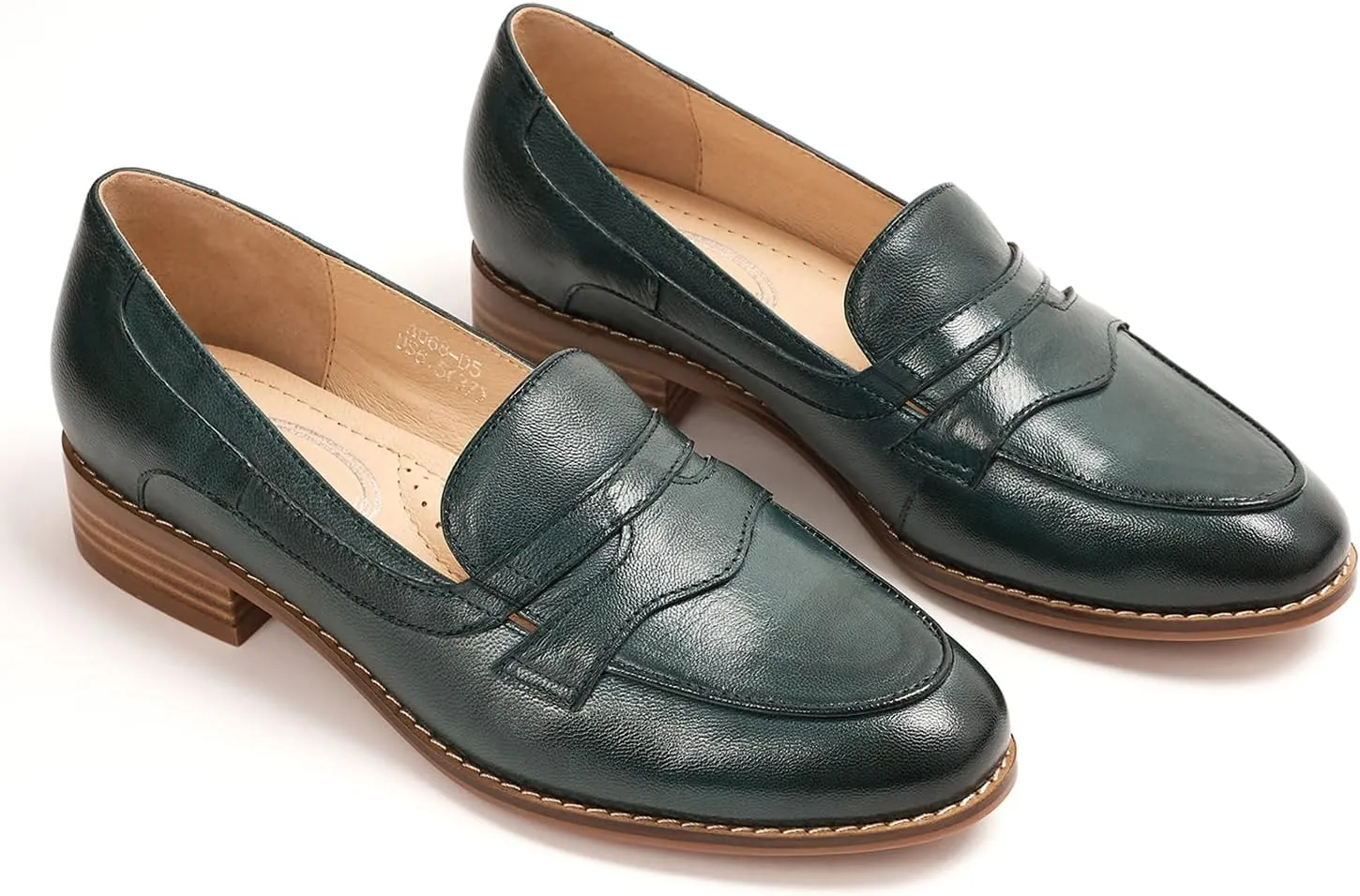Mona flying Women's Comfort Leather Round Toe Penny Loafers Dress Casual Slip On Flats Ladies Office Work Shoes