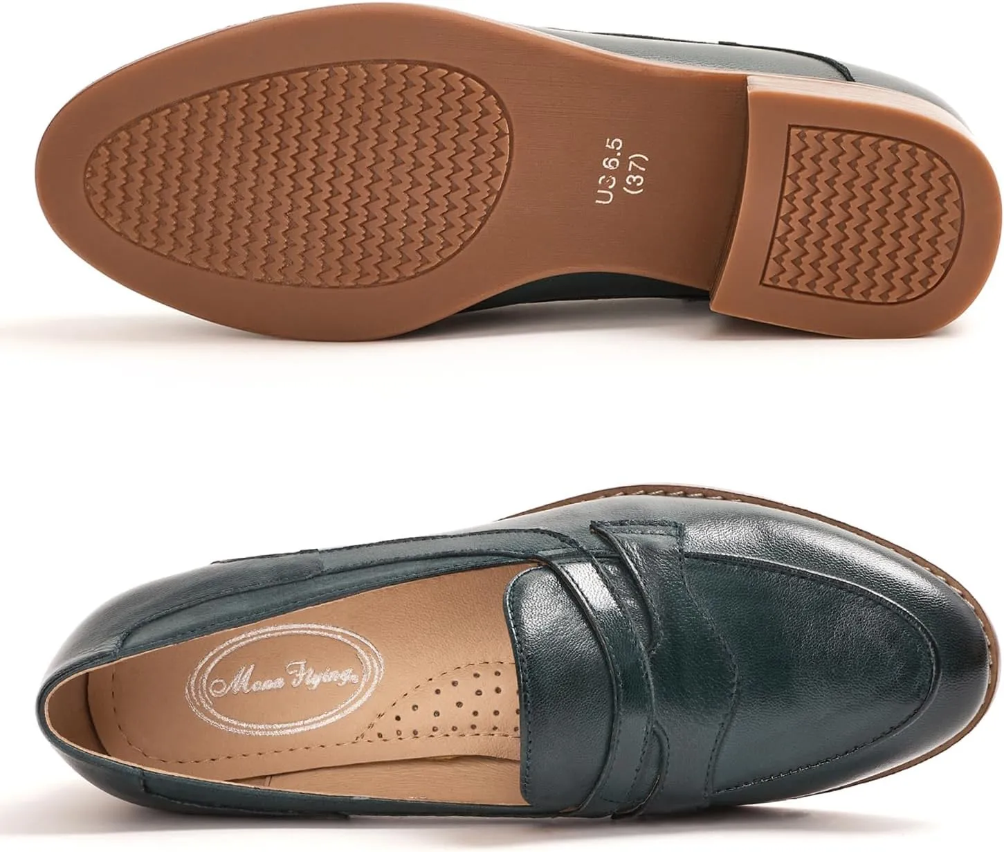 Mona flying Women's Comfort Leather Round Toe Penny Loafers Dress Casual Slip On Flats Ladies Office Work Shoes