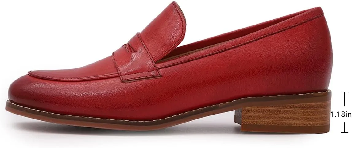 Mona flying Women's Comfort Leather Round Toe Penny Loafers Dress Casual Slip On Flats Ladies Office Work Shoes