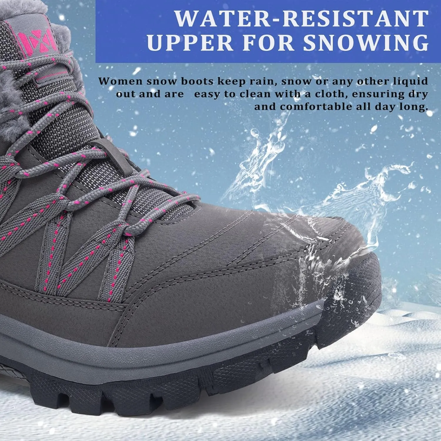Moodeng Women Winter Boots Warm Comfortable Outdoor Ankle Boots Lace Up Hiking Boots Non-Slip Trekking Shoes