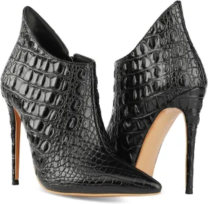 MOOMMO Vintage Pointed Toe Stiletto Heels Ankle Boots for Women Animal Print Side Zip 5 Inch High Heel Leopard Crocodile Boots Zipper Snakeskin Dress Boot Suede Booties Dressy Fashion Party 4-12 M US