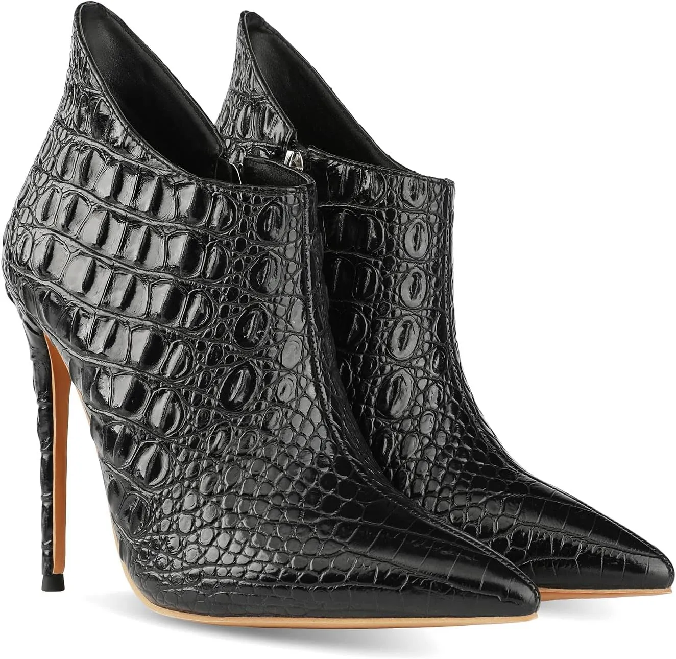 MOOMMO Vintage Pointed Toe Stiletto Heels Ankle Boots for Women Animal Print Side Zip 5 Inch High Heel Leopard Crocodile Boots Zipper Snakeskin Dress Boot Suede Booties Dressy Fashion Party 4-12 M US