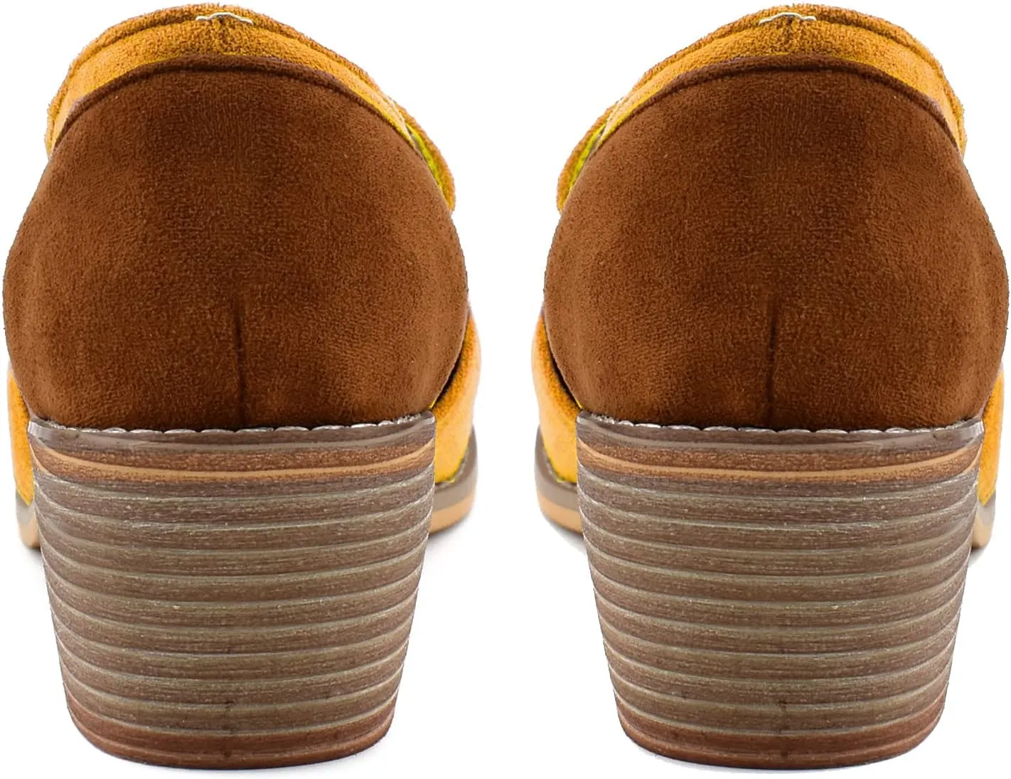MOOMMO Women Chunky Stacked Heel Loafers Pumps Round Closed Toe Slip On Suede Penny Loafer Two-Toned Plus Size 4-14 M US
