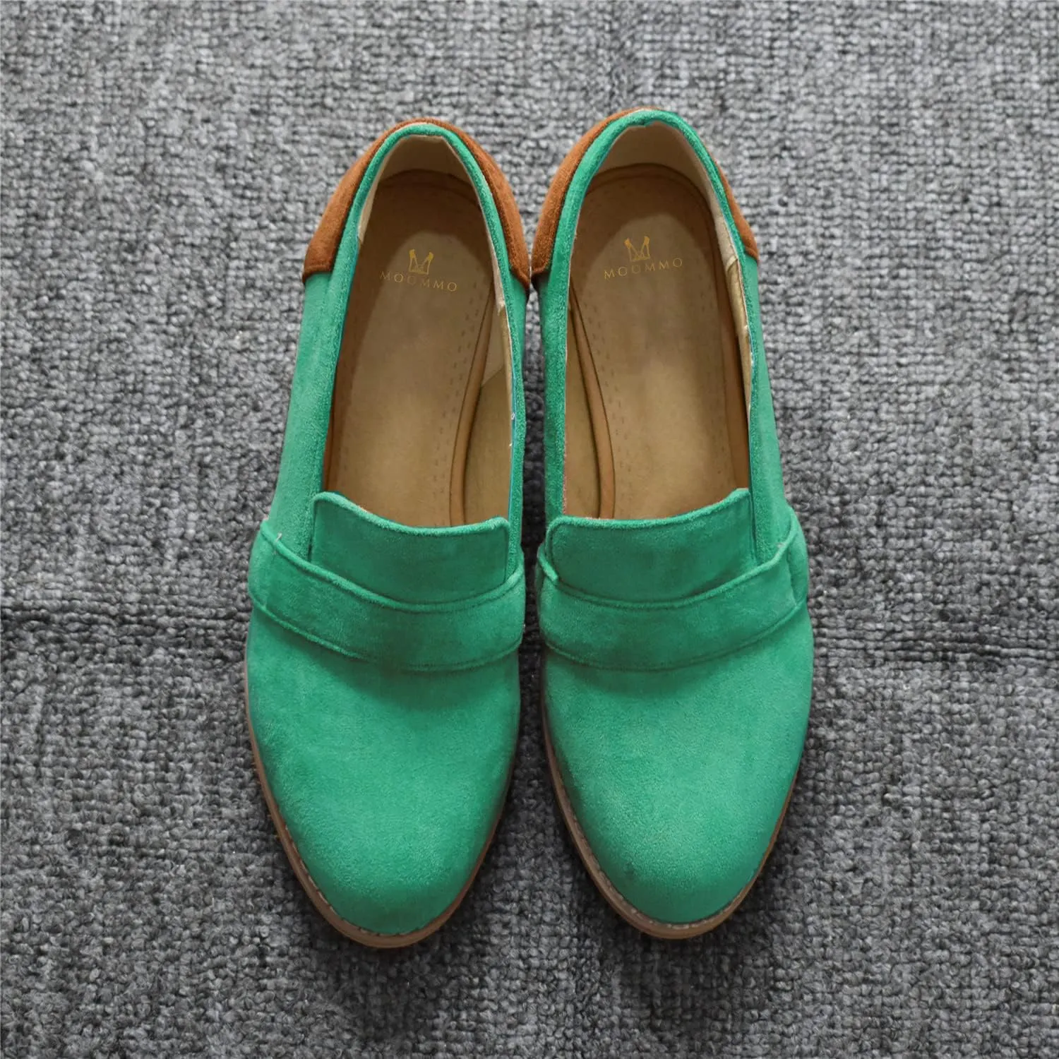 MOOMMO Women Chunky Stacked Heel Loafers Pumps Round Closed Toe Slip On Suede Penny Loafer Two-Toned Plus Size 4-14 M US