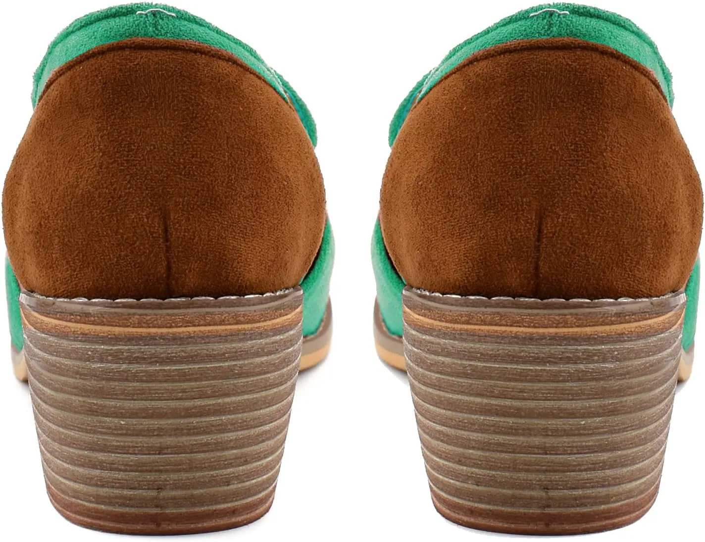 MOOMMO Women Chunky Stacked Heel Loafers Pumps Round Closed Toe Slip On Suede Penny Loafer Two-Toned Plus Size 4-14 M US