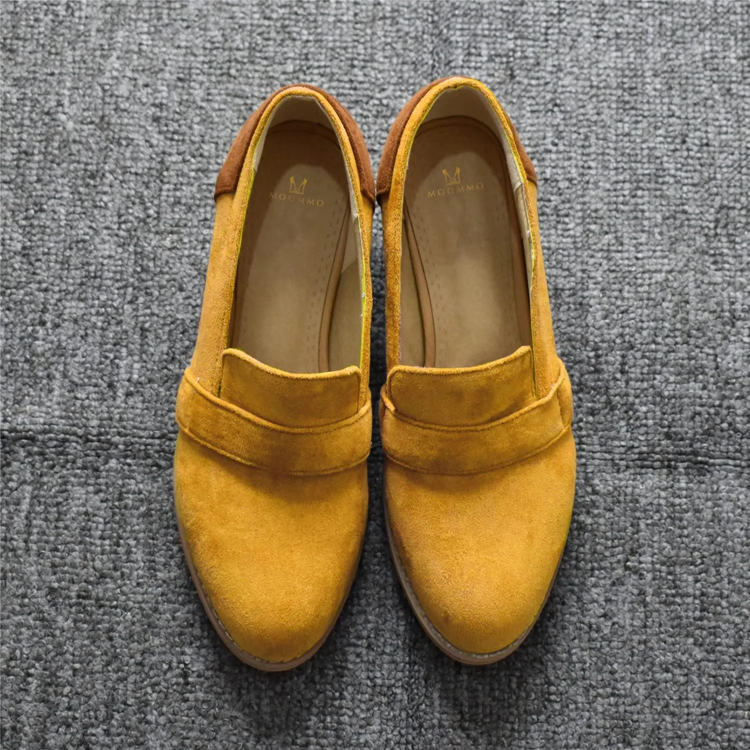 MOOMMO Women Chunky Stacked Heel Loafers Pumps Round Closed Toe Slip On Suede Penny Loafer Two-Toned Plus Size 4-14 M US