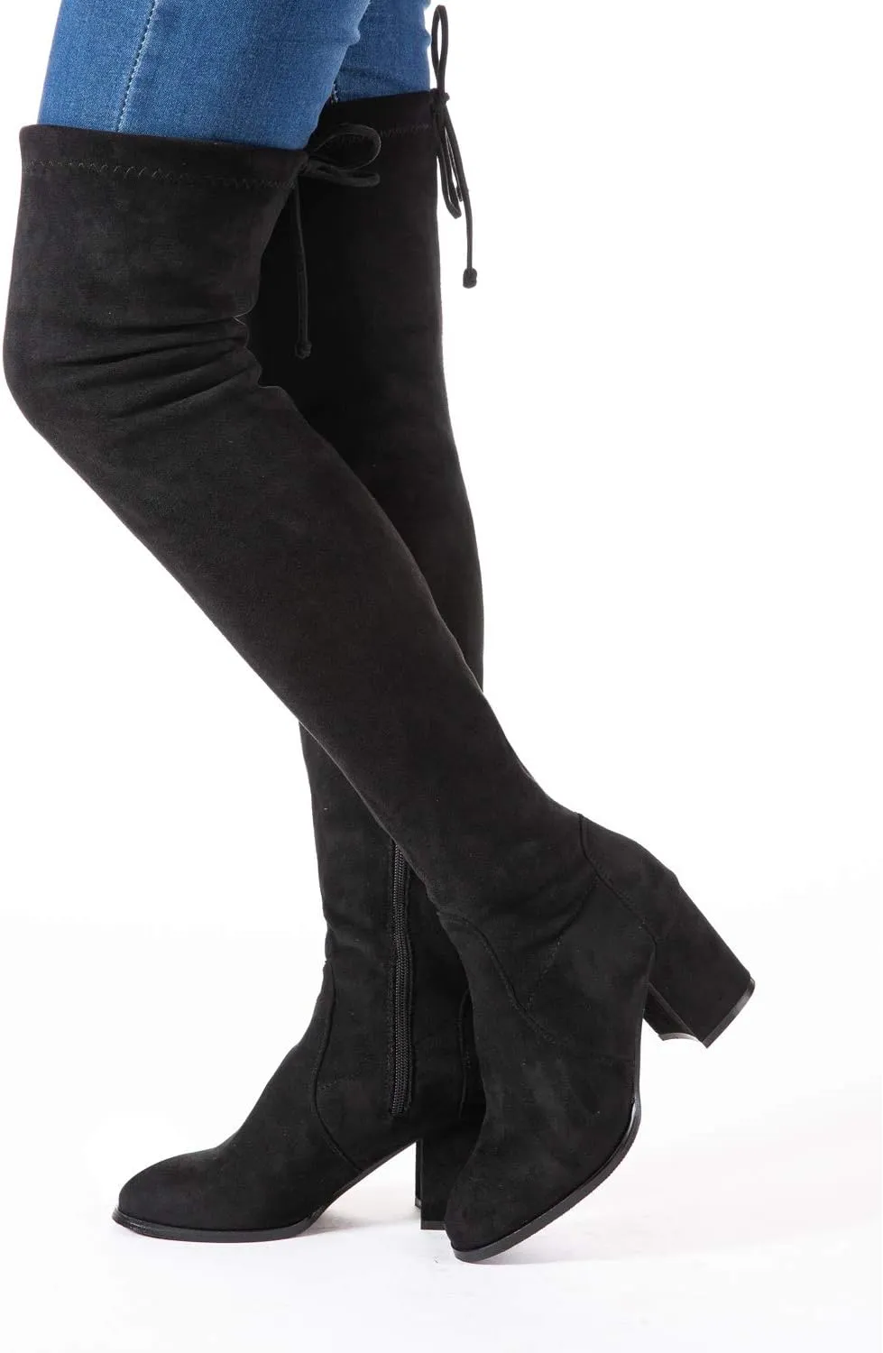 Mtzyoa Over The Knee Boots for Women Black Brown Lace Up Thigh High Suede Long OTK Block Heel Stretch