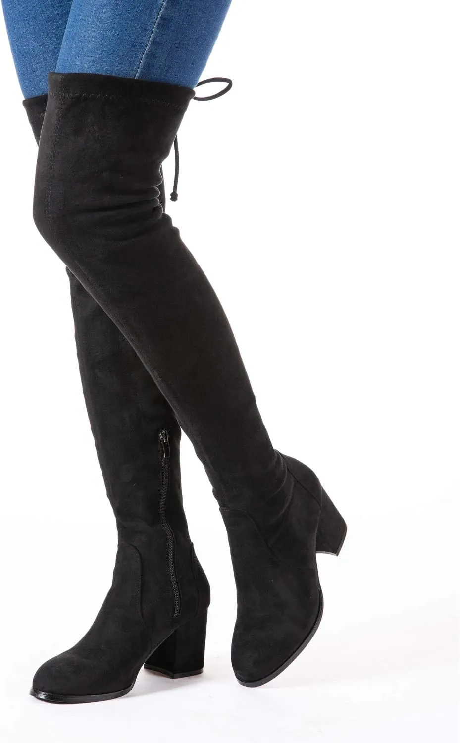Mtzyoa Over The Knee Boots for Women Black Brown Lace Up Thigh High Suede Long OTK Block Heel Stretch