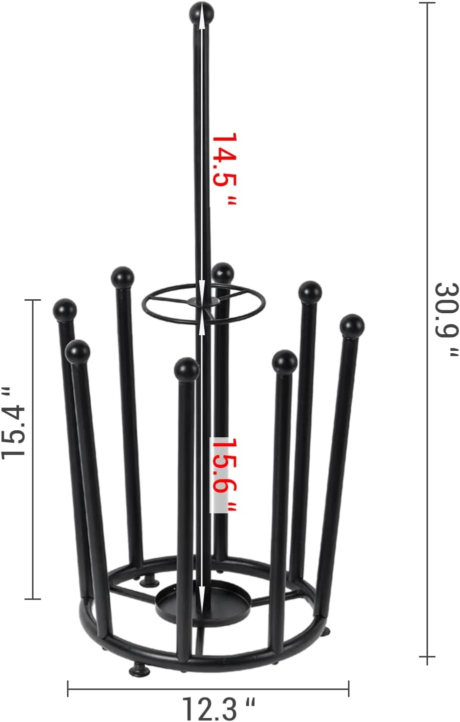 MyGift Modern Matte Black Metal & Rustic Wood Entryway Storage Organizer: 2-in-1 Boot Rack with Umbrella Holder & Inverted Drying Design