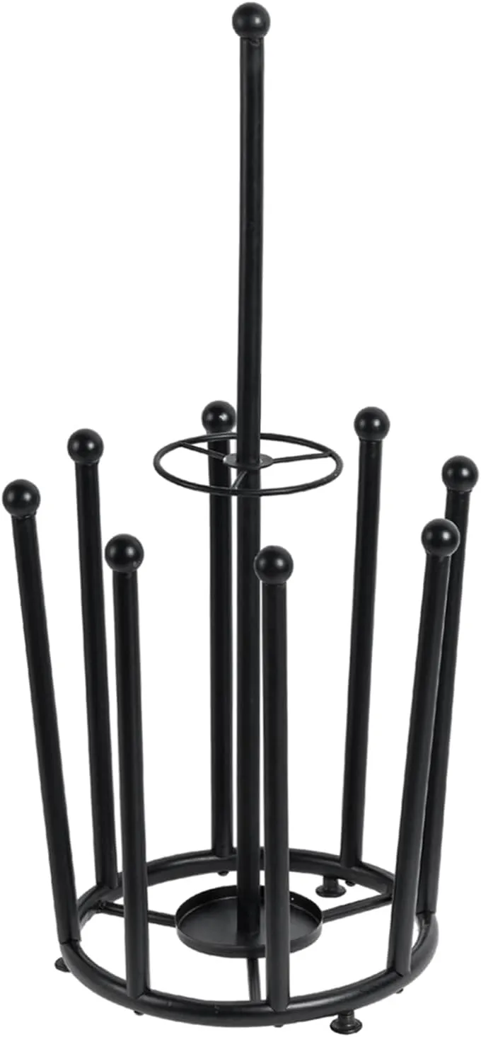 MyGift Modern Matte Black Metal & Rustic Wood Entryway Storage Organizer: 2-in-1 Boot Rack with Umbrella Holder & Inverted Drying Design