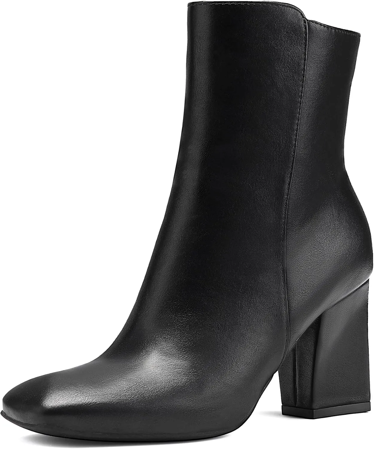 mysoft Women's Ankle Boots Square Toe Side Zipper GoGo Boots Chunky Block Heel Mid Calf Low Heeled Short Booties