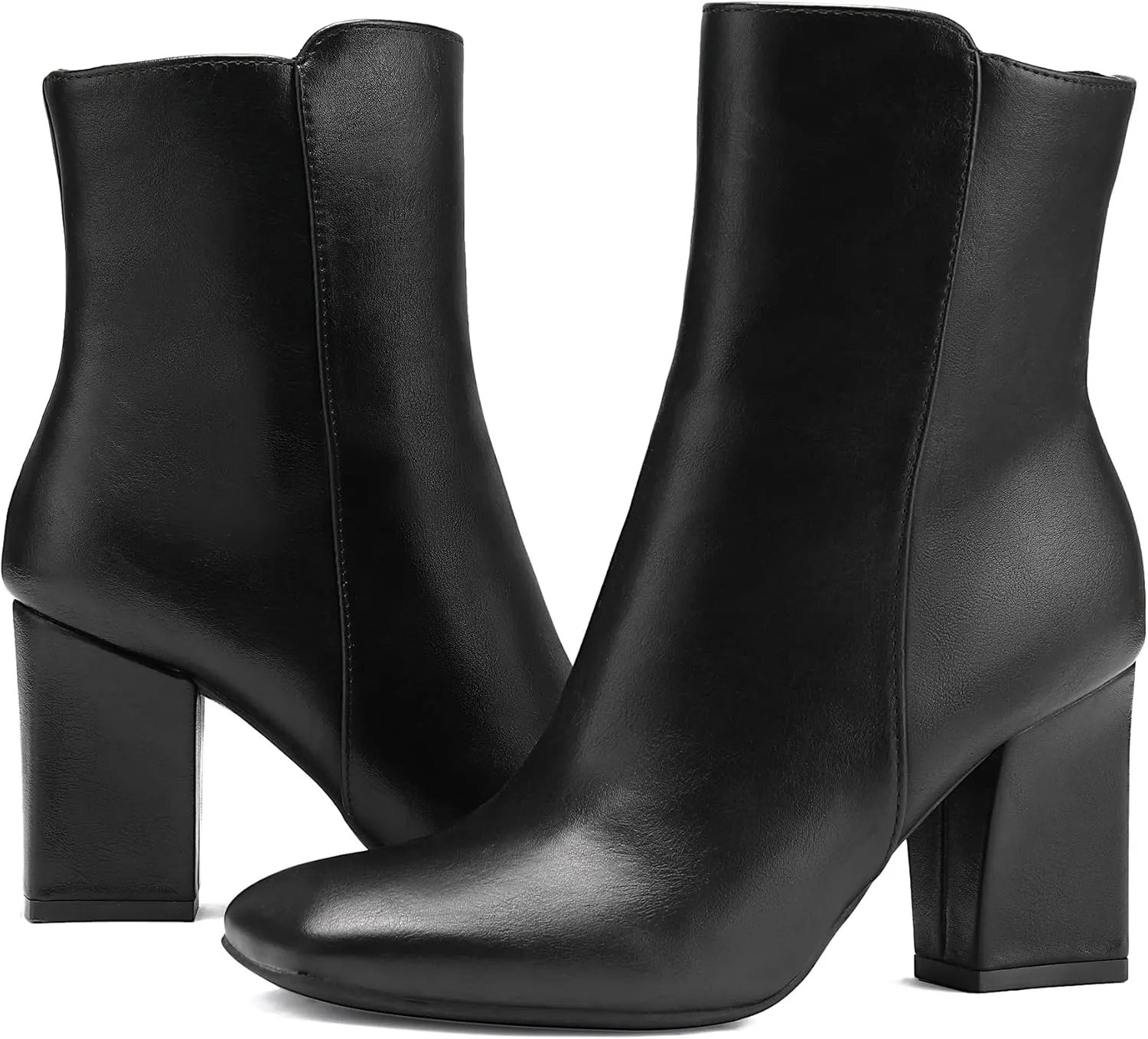 mysoft Women's Ankle Boots Square Toe Side Zipper GoGo Boots Chunky Block Heel Mid Calf Low Heeled Short Booties