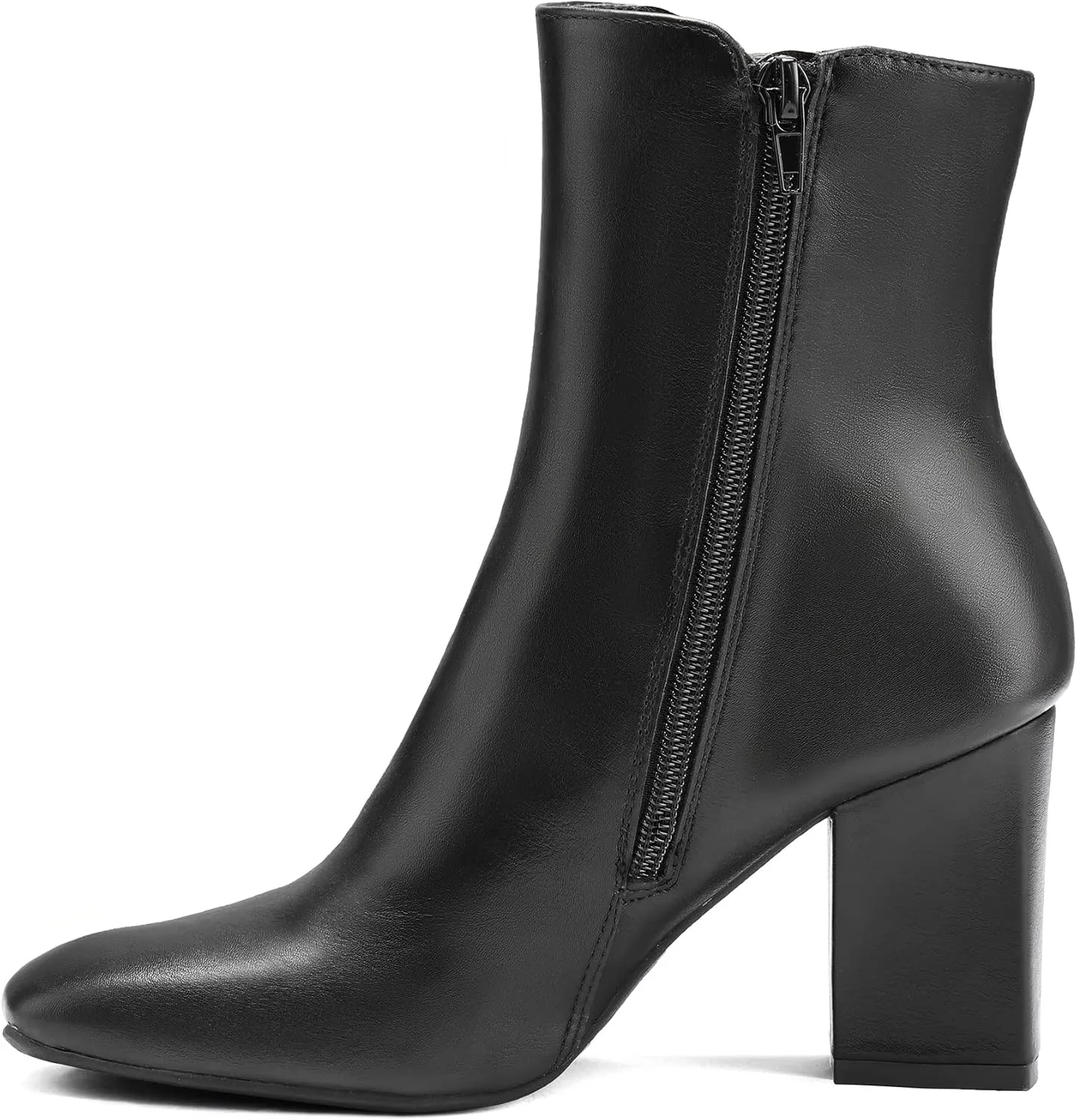 mysoft Women's Ankle Boots Square Toe Side Zipper GoGo Boots Chunky Block Heel Mid Calf Low Heeled Short Booties
