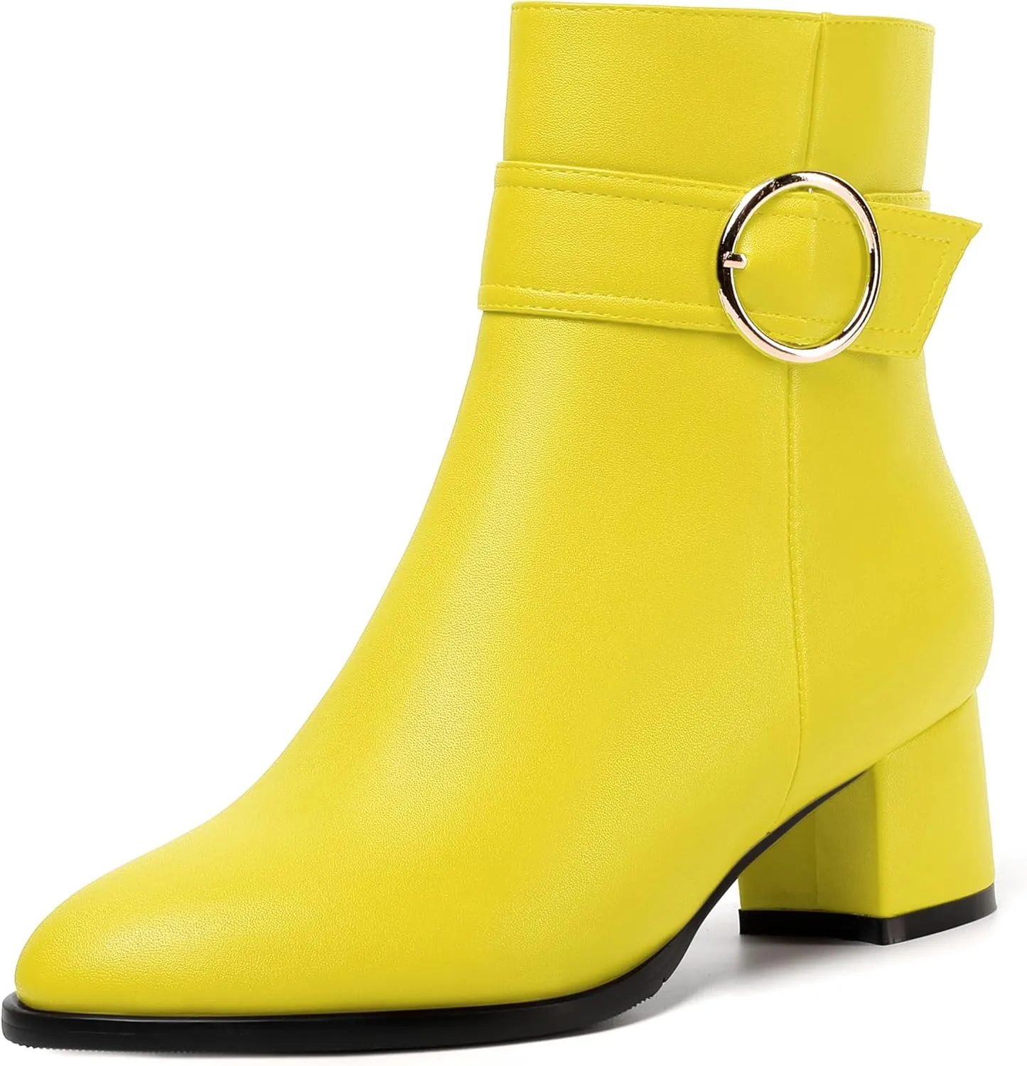 NUMALEO Womens Matte Zip Fashion Round Toe Party Solid Chunky Low Heel Ankle High Boots 2 Inch